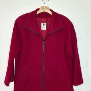 Vtg Jones New York Women Wool Coat Red Burgundy Lined Full Zip Sz XL/16 35”